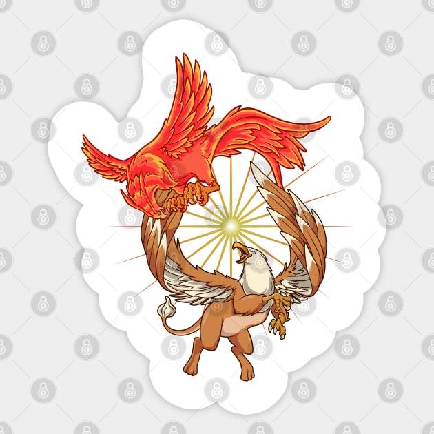 Animals of mythology - phoenix vs griffin Sticker by Modern Medieval Design